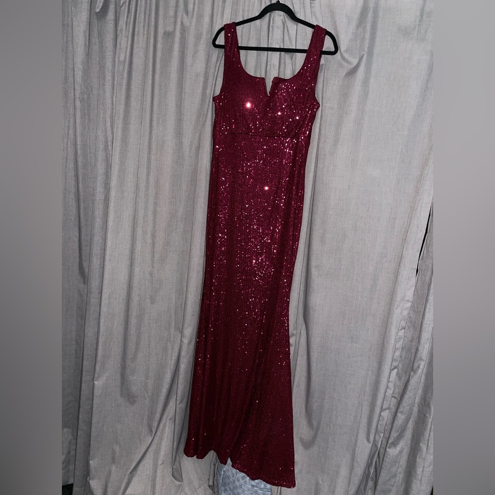 Burgundy, long maxi dress with a high slit